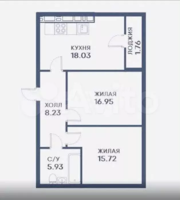 2-к. квартира, 66,6 м, 7/9 эт. - Фото 0