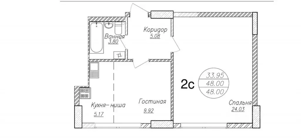 1-к кв. Башкортостан, Уфа ул. Рихарда Зорге, 17/2 (48.0 м) - Фото 0