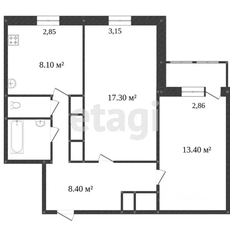 2-к кв. Ямало-Ненецкий АО, Новый Уренгой Дружба мкр, 1/5 (53.5 м) - Фото 2