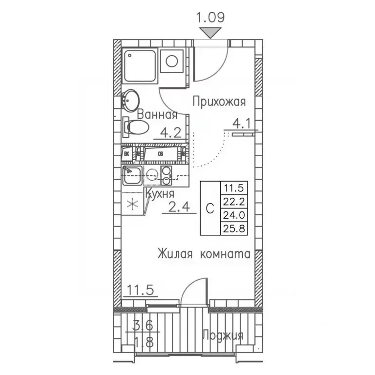 1-к кв. Приморский край, Владивосток ул. Расула Гамзатова, 7к1 (25.8 ... - Фото 0