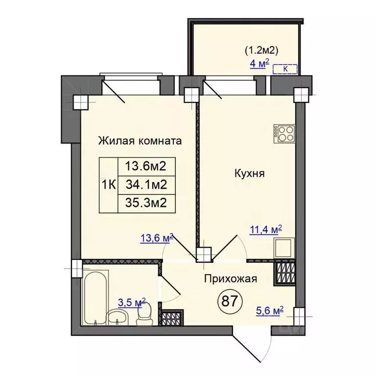 1-к кв. Псковская область, Псковский район, Завеличенская волость, д. ... - Фото 1