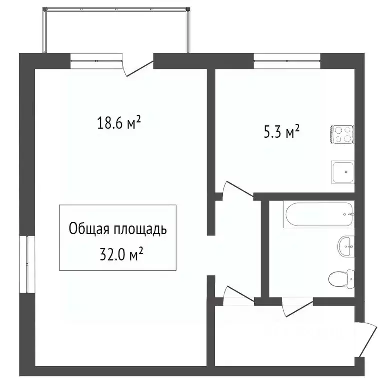 1-к кв. Томская область, Томск ул. Вершинина, 19 (31.0 м) - Фото 2