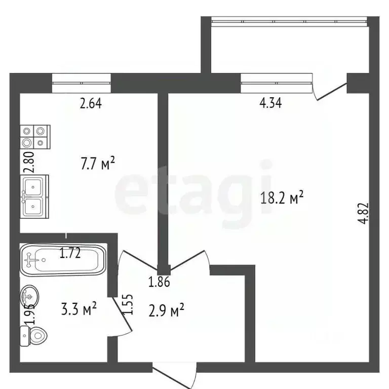 1-к кв. Владимирская область, Ковров ул. Куйбышева, 16/2 (33.2 м) - Фото 2