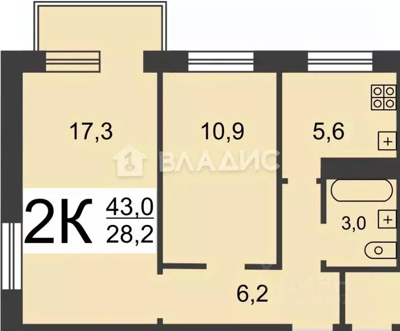 2-к кв. Нижегородская область, Нижний Новгород Южное ш., 42 (43.0 м) - Фото 0