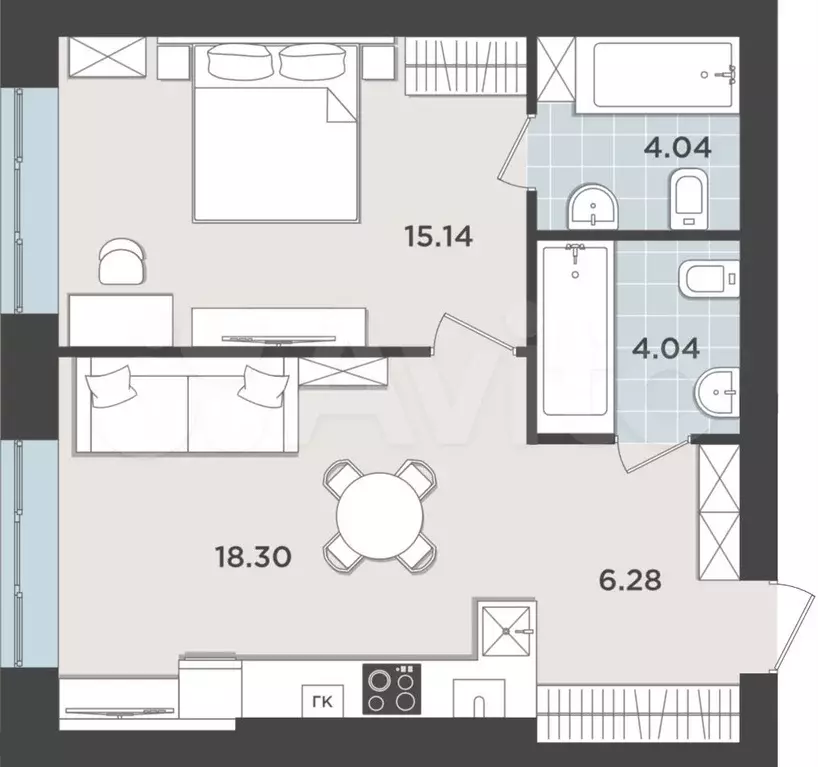 1-к. квартира, 47,8 м, 1/9 эт. - Фото 1