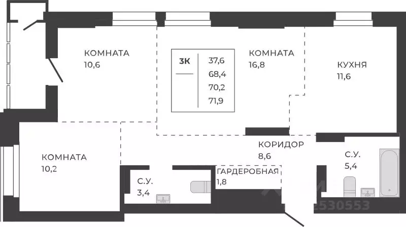 3-к кв. Алтайский край, Барнаул ул. Шумакова, 7к2 (70.2 м) - Фото 0