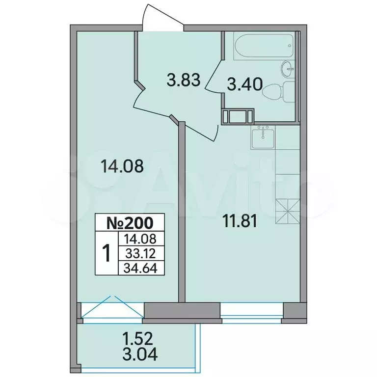 1-к. квартира, 34,6 м, 7/8 эт. - Фото 0