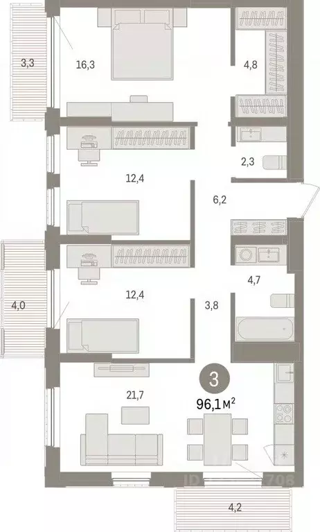 3-к кв. Липецкая область, Липецк пл. Петра Великого, 1 (96.05 м) - Фото 0