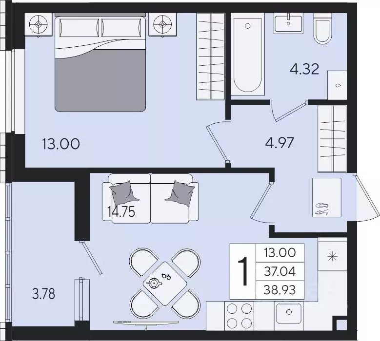 1-к кв. Краснодарский край, Краснодар  (38.93 м) - Фото 2