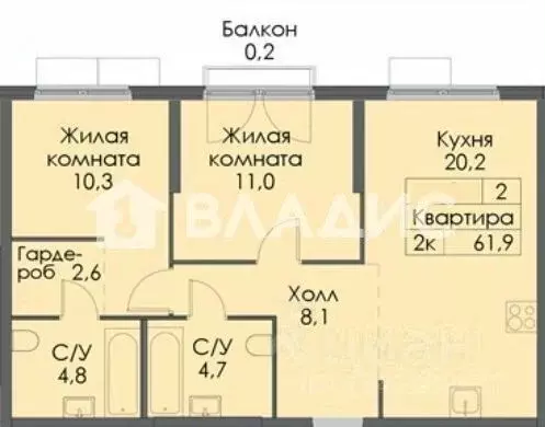 2-к кв. Москва бул. Чкаловский, 6 (61.9 м) - Фото 2