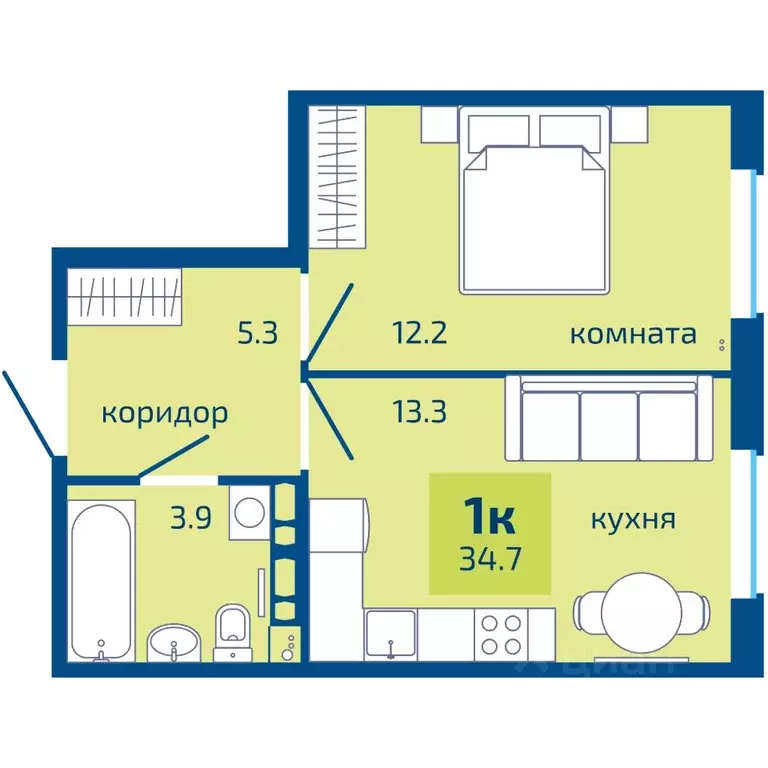 1-к кв. Пермский край, Пермь ул. Старшего Лейтенанта Гачегова (34.7 м) - Фото 0