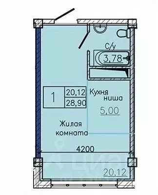 Студия Ставропольский край, Пятигорск ул. Ермолова, 28А (28.29 м) - Фото 1