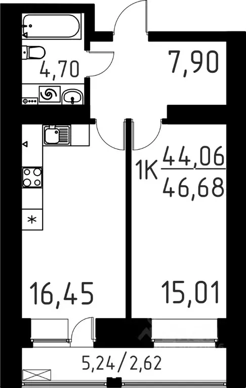 1-к кв. Томская область, Томск ул. Вершинина, 58к1 (46.68 м) - Фото 0