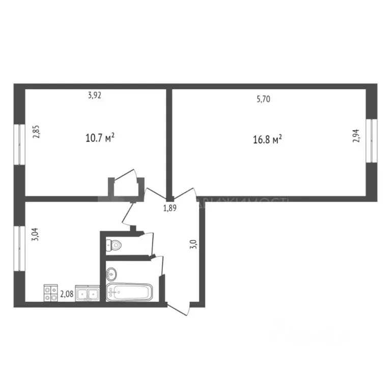 2-к кв. Тюменская область, Тюмень Мыс мкр, ул. Мусоргского, 38 (41.9 ... - Фото 1
