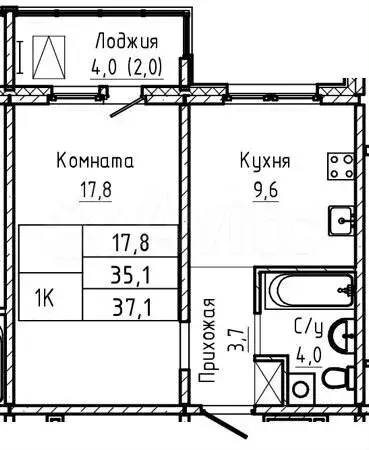 1-к. квартира, 37,1 м, 12/17 эт. - Фото 1