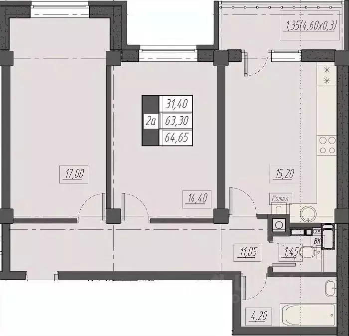 2-к кв. Ставропольский край, Пятигорск ул. Егоршина, 7 (64.65 м) - Фото 1