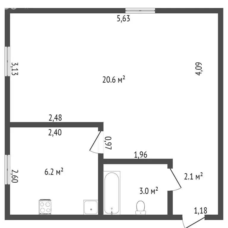 1-комнатная квартира: Благовещенск, улица Ленина, 80 (31 м) - Фото 1