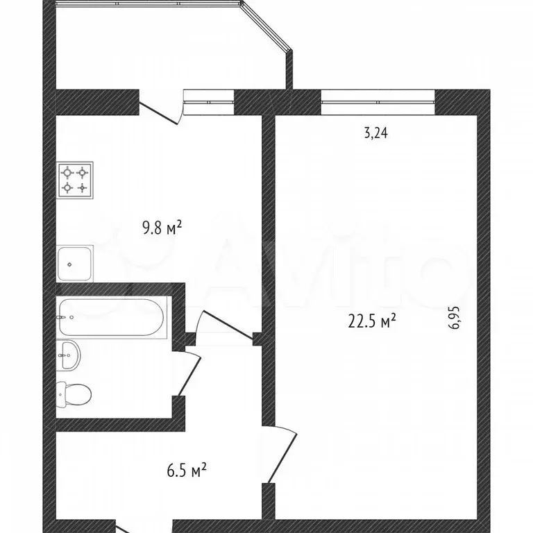 1-к. квартира, 42,9 м, 4/8 эт. - Фото 0