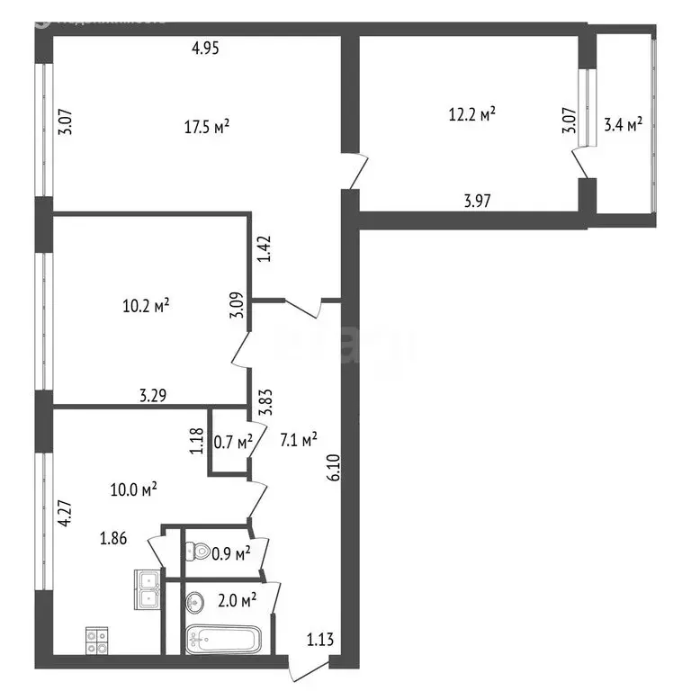 3-комнатная квартира: Санкт-Петербург, Богатырский проспект, 3к1 (60.3 ... - Фото 1
