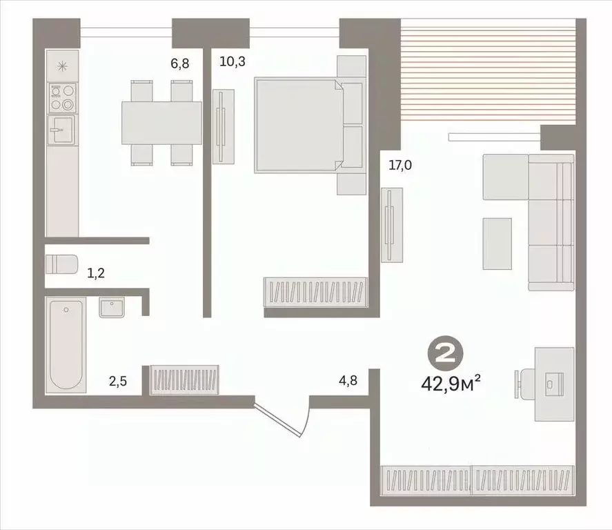 2-к кв. Новосибирская область, Новосибирск ул. Чехова, 254 (42.9 м) - Фото 1