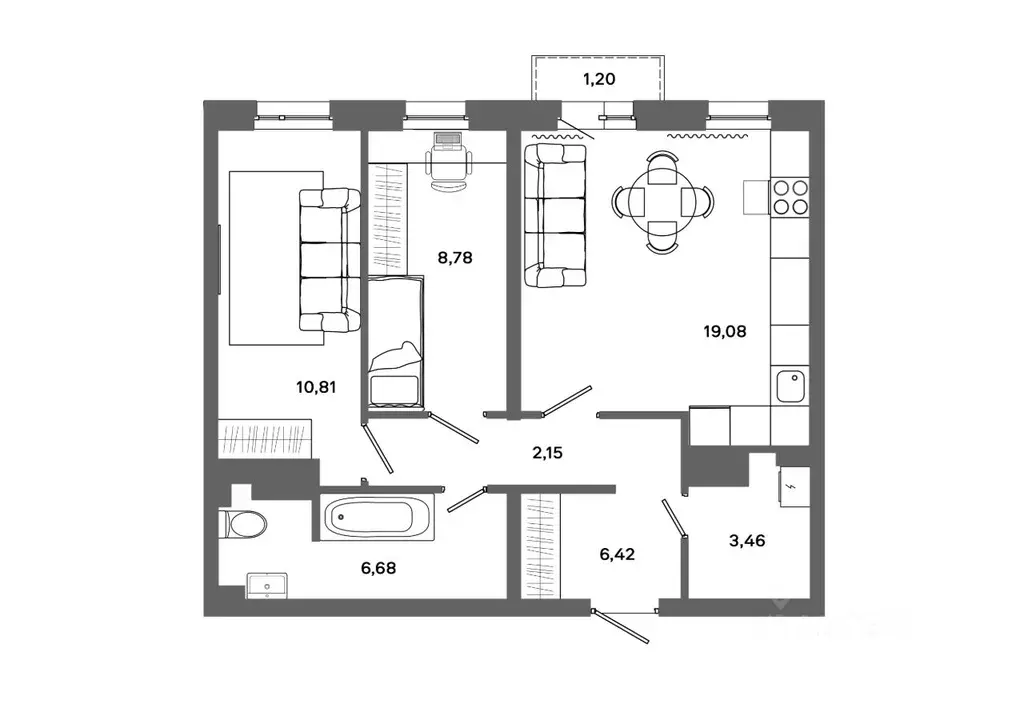 2-к кв. Ханты-Мансийский АО, Сургут 30А мкр,  (57.74 м) - Фото 0
