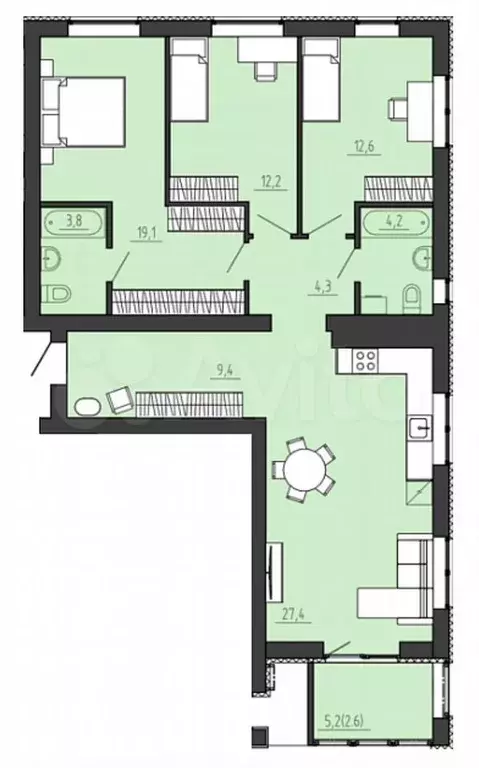 3-к. квартира, 98 м, 2/8 эт. - Фото 1