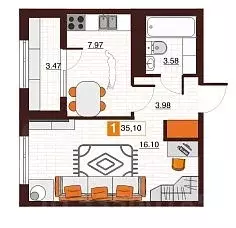 1-к кв. Оренбургская область, Оренбург Северный жилрайон, Фамильные ... - Фото 1