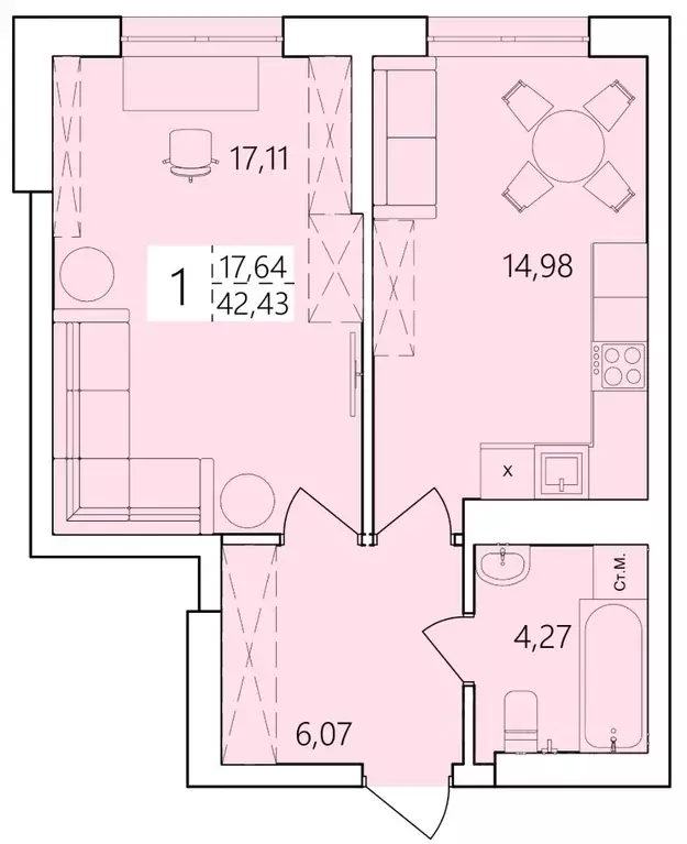 1-к кв. Башкортостан, Уфа ул. Пожарского, 237 (42.43 м) - Фото 1
