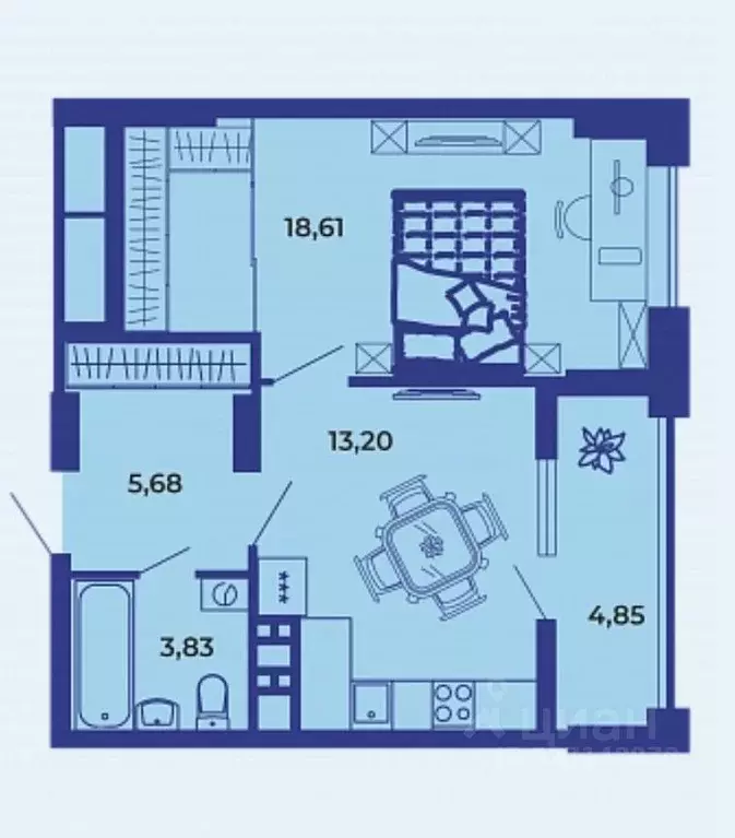 1-к кв. Брянская область, Брянск ул. Комарова, 47 (45.8 м) - Фото 1
