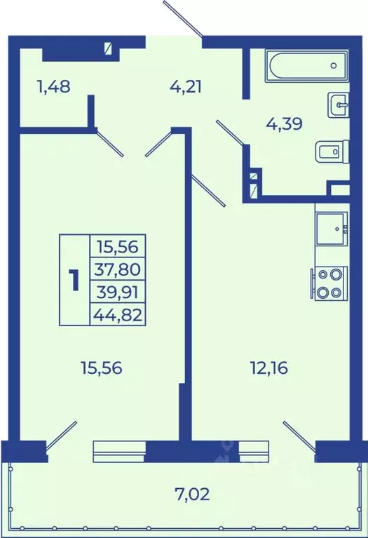 1-к кв. Ростовская область, Новочеркасск  (44.82 м) - Фото 1