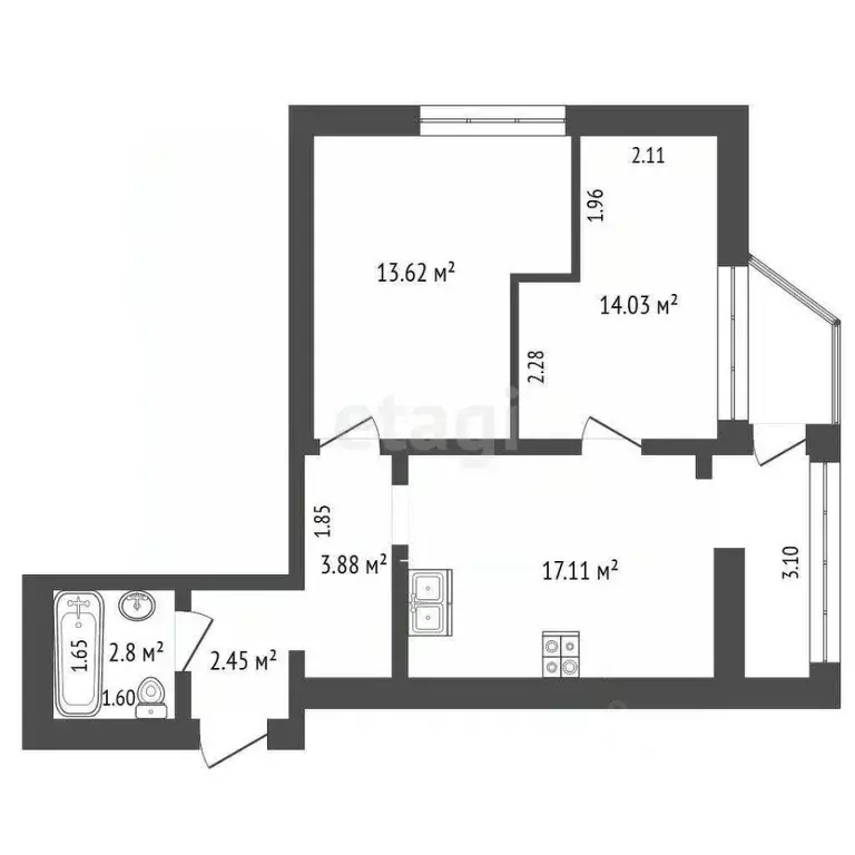 2-к кв. Краснодарский край, Анапа Краснодарская ул., 66В (53.89 м) - Фото 2