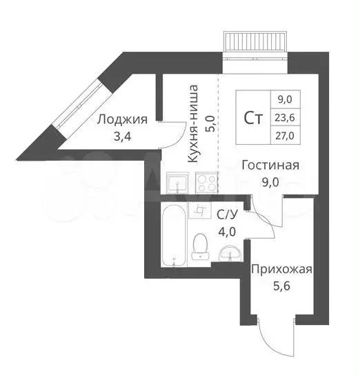 Квартира-студия, 27 м, 1/18 эт. - Фото 0