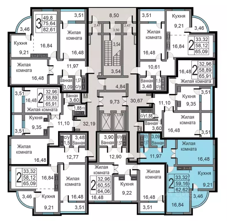 2-к кв. Калужская область, Калуга ул. Минская, 23к1 (62.62 м) - Фото 1
