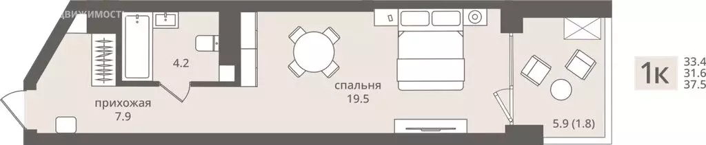 Квартира-студия: Калининградская область, Пионерский (33.4 м) - Фото 1