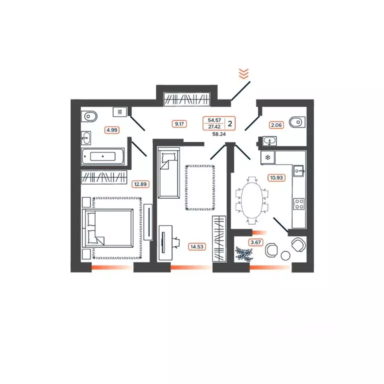 2-к кв. Ростовская область, Батайск ул. Дружная, 10 (58.24 м) - Фото 1