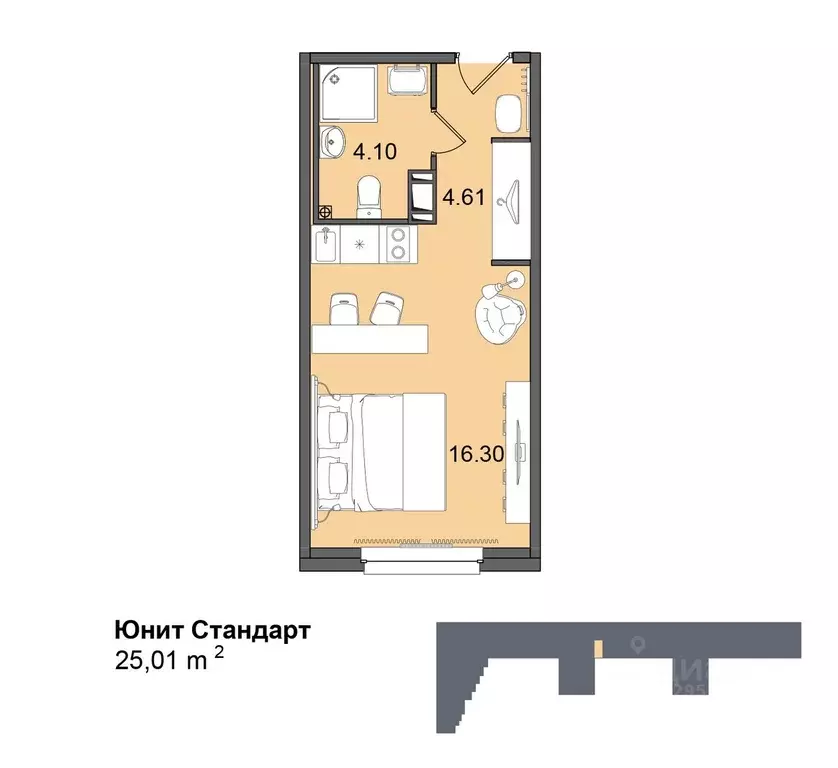 Студия Санкт-Петербург Витебский просп., 99к1 (25.1 м) - Фото 0