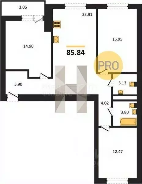3-к кв. Калининградская область, Калининград Коммунистическая ул., 26 ... - Фото 2