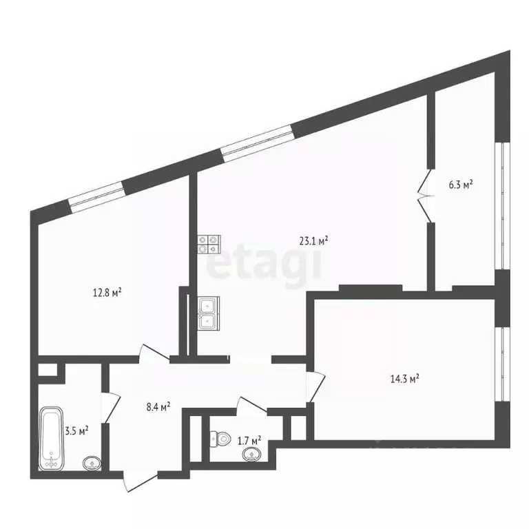 2-к кв. Архангельская область, Архангельск ул. Выучейского, 31 (70.4 ... - Фото 2