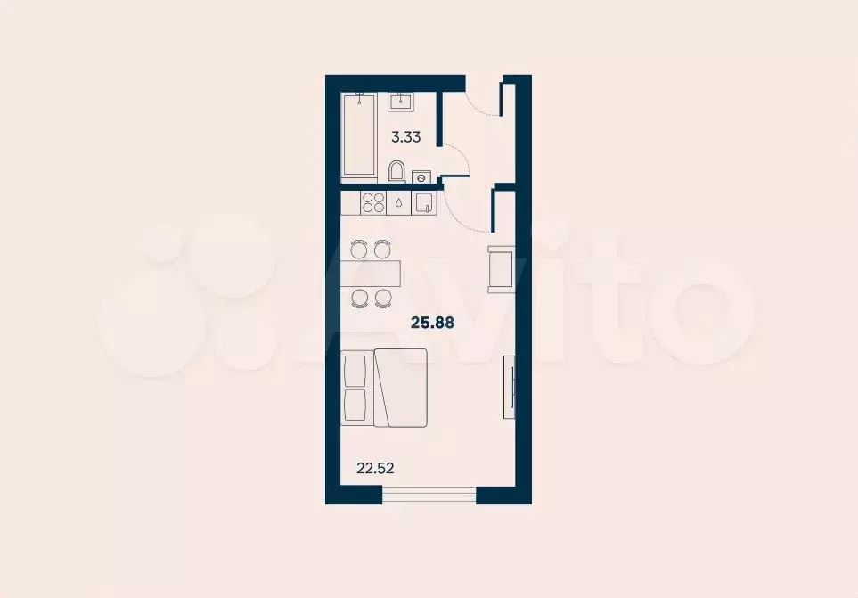 Апартаменты-студия, 25,9 м, 4/8 эт. - Фото 0