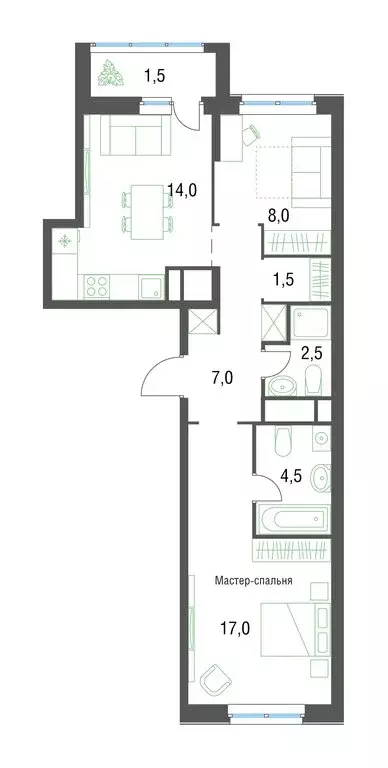 2-комнатная квартира: Котельники, микрорайон Новые Котельники, к13 (56 ... - Фото 0