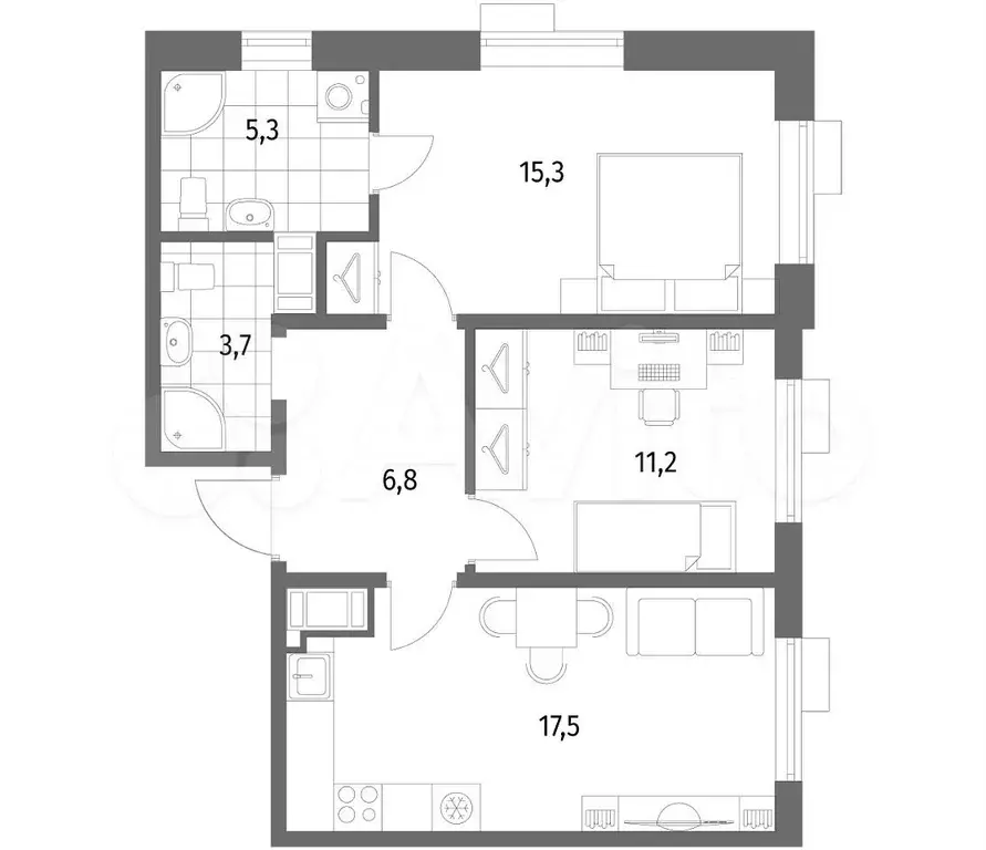 2-к. квартира, 59,8 м, 7/8 эт. - Фото 1