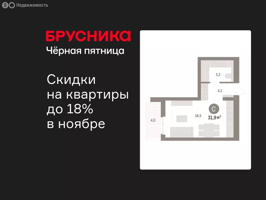 Квартира-студия: Новоселье, ЖК Брусника (31.93 м) - Фото 1