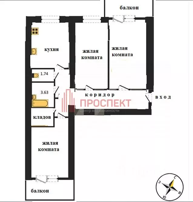 3-к кв. Пензенская область, Пенза ул. Мира, 59 (67.0 м) - Фото 1