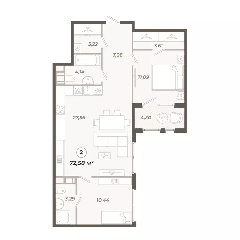 2-к кв. Санкт-Петербург ул. Коли Томчака, 21Д (72.58 м) - Фото 1