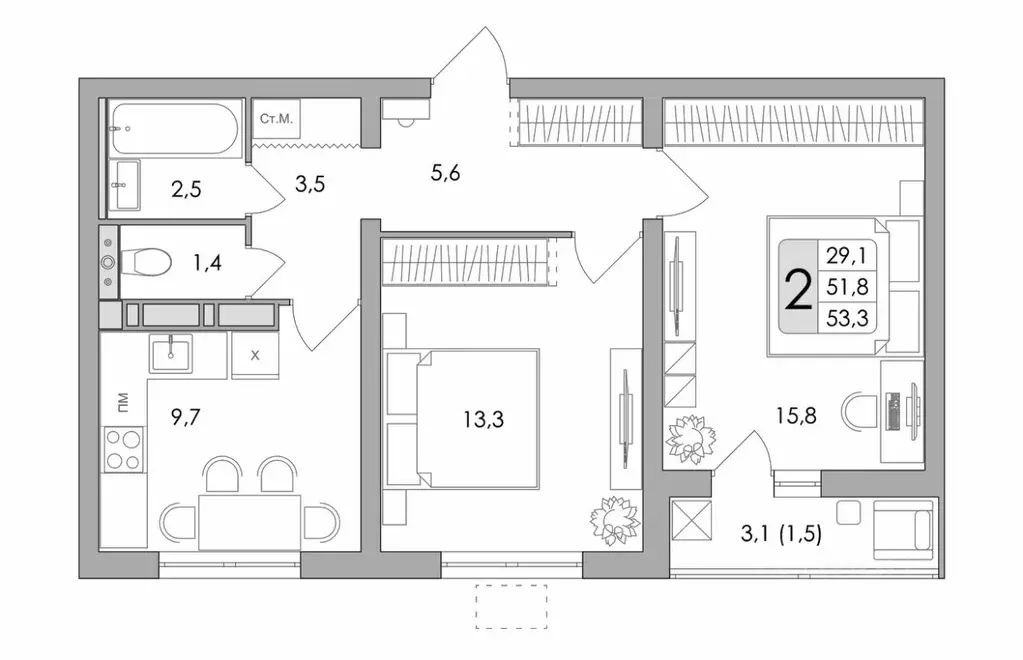 2-к кв. воронежская область, воронеж ул. шишкова, 140б/16 (53.3 м) - Фото 0