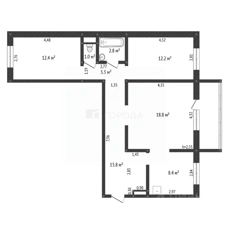 3-к кв. Алтайский край, Барнаул ул. Сергея Семенова, 19 (72.7 м) - Фото 2