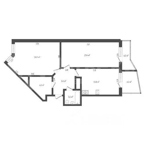 2-к кв. Тюменская область, Тюмень ул. Малыгина, 90 (88.6 м) - Фото 1