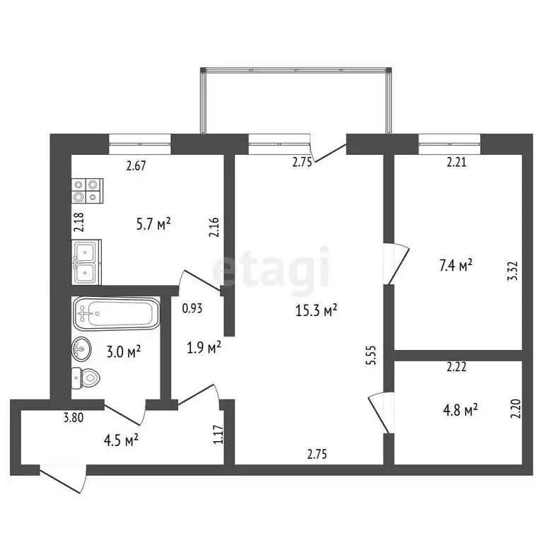 2-комнатная квартира: Стерлитамак, Социалистическая улица, 10 (42.6 м) - Фото 1