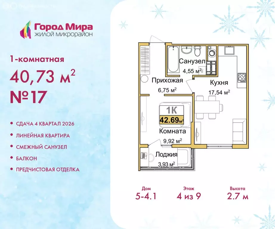 1-комнатная квартира: Симферополь, Центральный район (40.73 м) - Фото 1