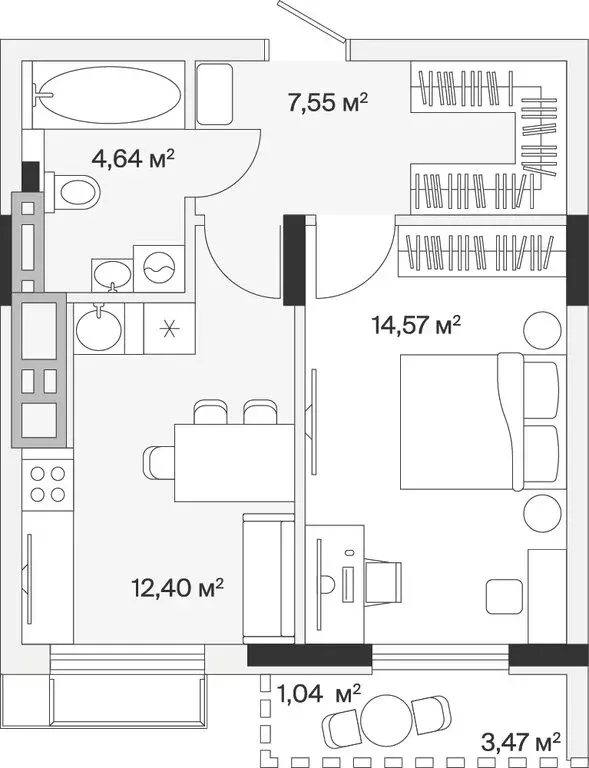 1-комнатная квартира: Малое Исаково, Первая улица, 1к2 (40.39 м) - Фото 1